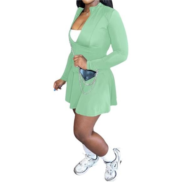 Two Piece Tennis Skirt Sets for Women Light Green - Picture 1 of 5